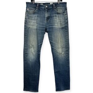 AG Adriano Goldschmied The Graduate Tailored Leg 36x33 Distressed Blue Jeans